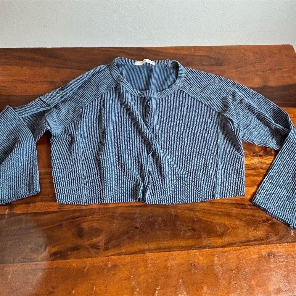 Altar'd State Pullover Sweater Womens Size S Blue‎ Ribbed Knit Cropped